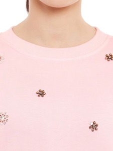 Sudadera Personalizada para Mujer, Color Rosa, Adornada con Perlas, Pedrería y Flores, Cuello Redondo, Sudadera de Algodón para Mujer, Moda OEM al por Mayor - Product Image 3
