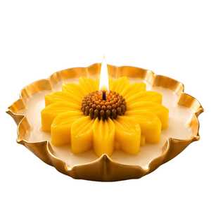 Bougie créative en forme de tournesol avec support en céramique à pétales dorés - Product Image 6