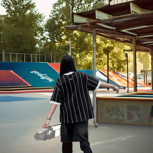 Camiseta unisex Boxy Snaketeam a rayas de gran tamaño estilo callejero impreso en talla grande transpirable para hombres y mujeres - Product Image 6