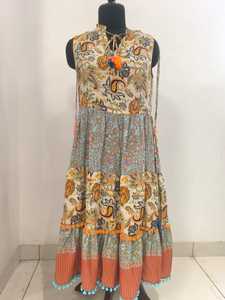 Kaftán 100% Algodón Ligero con Estampado Geométrico, Estilo Boho, Cuello en V, para Playa, Verano, Mini, Sin Mangas, con Cinturón, Diseño Vibrante en Contraste - Product Image 2