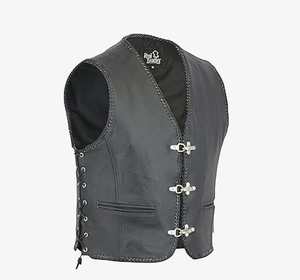 Gilet de motard en cuir véritable noir pour homme, du S au 3XL - Product Image 1
