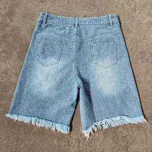 Shorts en jean coupe ample, shorts en jean à jambes larges, shorts en jean déchirés, shorts en jean usés, shorts en jean pour hommes, jorts Y2K, bleu vintage - Product Image 3