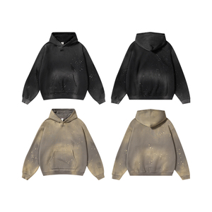 Premium 100% Cotton Heavyweight Men’s <b>Spray</b> Washed Rhinestone Design Hoodies Custom OEM Streetwear Manufacturer Stylish Design - Product Image 5
