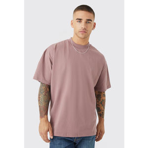 Camiseta básica de manga corta para hombre, color rosa polvoriento, malva, lisa, de corte holgado y relajado, con cuello redondo. - Product Image 1