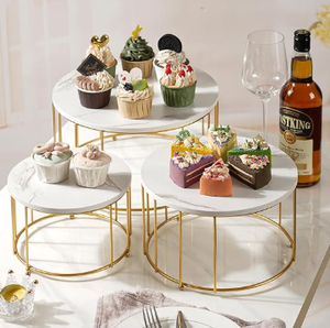 Support à gâteau doré avec finition marbrée, présentoir rond pour cupcakes et desserts pour mariage, anniversaire, fête - Product Image 6