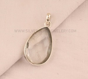 Colgante de Cuarzo Cristalino de Plata de Ley 925 al por Mayor, Colgante de Piedra Preciosa de Cuarzo Transparente Natural Hecho a Mano, Joyería de Cristal de Roca Transparente - Product Image 4