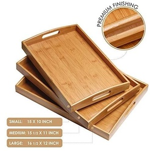 Ensemble de service en bambou artisanal de qualité supérieure, plateaux gigognes en bois de plusieurs tailles avec poignées découpées pour une prise en main facile, cuisine moderne et minimaliste - Product Image 1