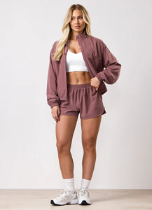 Mauve windbreaker Racer <b>Jacket</b> With <b>Zipper</b> Closure Full Sleeve Stand Collar Breathable Woven Polyester Spring Wear - Product Image 1