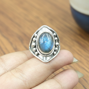 Blue Flash Labradorite <b>Statement</b> <b>Ring</b> 925 Sterling Silver Rose Gold Yellow Gold Plated Vintage Boho Handmade Jewelry for Unisex - Product Image 1
