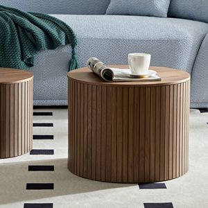 Handcrafted <b>Round</b> <b>Walnut</b>-Colored MDF Nested <b>Table</b> Set 2-Piece for Living/Lounge Area Elegant <b>Coffee</b> <b>Tables</b> - Product Image 4