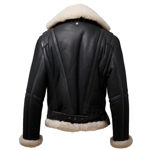 <b>Men's</b> Black Sheepskin Leather <b>Jacket</b>-Winter Warm Sherpa <b>Shearling</b> Faux Fur Lined Hooded Waterproof Customized Leather Front - Product Image 2