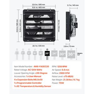 Ventilatore da Soffitta a Parete Programmabile da 20 Pollici con Controllo della Temperatura, Velocità Variabile, 4800 CFM, Ventola di Scarico Ecologica EC - Product Image 4