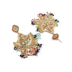 Falisha 18K Gold Plated Multi Colour Jadau Designer Earrings with Pearl and Shell - Product Image 3