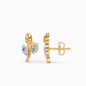Pendientes Románticos de Oro de 18K con Diamantes de Corte Marquesa en Forma de Capullo de Rosa para Mujer, Joyería Floral para Bodas - Product Image 3