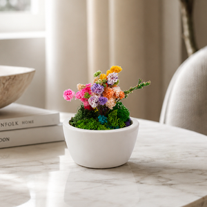 Mini tazón de cerámica con flores secas preservadas, hecho a mano, 2.3x2.5 pulgadas, maceta de escritorio ecológica de bajo mantenimiento, de larga duración, para Acción de Gracias - Product Image 1