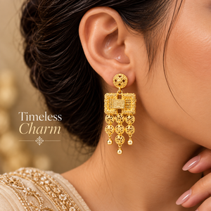 Traditional Gold Tone Trendy Statement Necklace <b>Set</b> Matching Drop <b>Earrings</b> Intricate Ethnic Wedding Party Bridal Jewelry for - Product Image 2