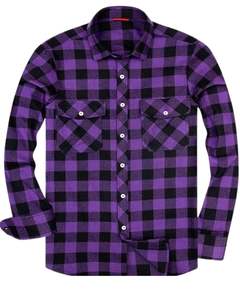 เสื้อเชิ้ตผ้าแฟลนเนลลายตารางสีม่วงดำสำหรับผู้ชาย แขนยาว ติดกระดุม ลำลอง สำหรับฤดูหนาว เสื้อเชิ้ตลายตาราง ผลิตโดยโรงงาน OEM เสื้อผ้าทรงพอดีตัว - Product Image 1