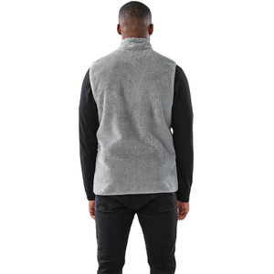 Chaleco de lana Sherpa de invierno para hombre, cuello alto, cierre de cremallera, ropa exterior informal cálida con bolsillos laterales, color sólido - Product Image 5