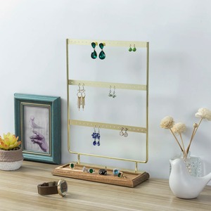 Support à bijoux en métal avec trois barres horizontales pour boucles d'oreilles et bagues, base en bois, organisateur de présentation - Product Image 6