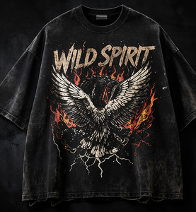 Custom Vintage Washed Oversized T-<b>Shirt</b> 100% Cotton Heavyweight Streetwear Eagle <b>Flame</b> Graphic Print Unisex Tee - Product Image 1