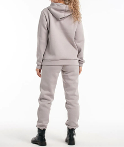 Women Gray Hooded Tracksuit Set Full Sleeve Solid Color Casual Autumn Wear Breathable Side <b>Pockets</b> Elastic Waist <b>Jogger</b> Pants - Product Image 3