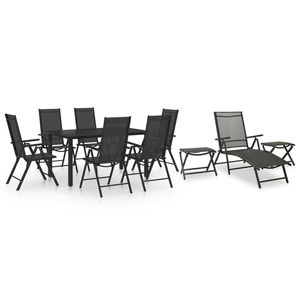 Juego de Comedor de Aluminio Negro de 10 Piezas con Reposapiés Ajustables, Juegos de Jardín - Product Image 1