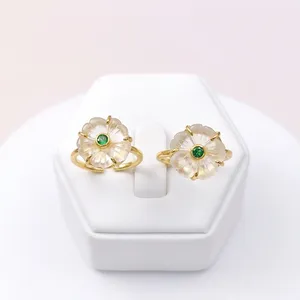 Flower Shape Gemstone Crystal Quartz Punk Style Adjustable Carved <b>Rings</b> <b>Women</b> 18K Gold Plated Brass Jewelry with Claw Setting - Product Image 6
