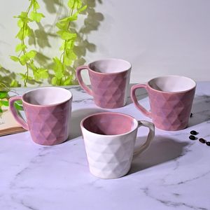 Blush Diamond Large Capacity Glazed Ceramic Mug <b>Set</b> Pink & White (<b>Set</b> of 2)-<b>Microwave</b> Safe with Spoon Accessory - Product Image 2