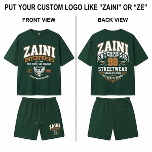 เสื้อยืดเจอร์ซีย์ระบายอากาศพรีเมียมสำหรับผู้ชาย 240 GSM ผ้าโพลีเอสเตอร์ 100% ชุดเซ็ตสองชิ้น สกรีนโลโก้พัฟฟ์แบบกำหนดเอง สไตล์สตรีทแวร์ - Product Image 1