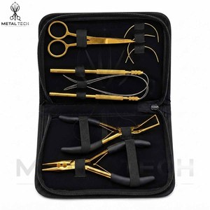 Kit Profesional de Herramientas para Extensiones de Cabello de Acero Inoxidable, Alicates de Anillo Micro, Aguja de Gancho, Tijeras, Estuche con Cierre Negro, Uso en Salón - Product Image 1