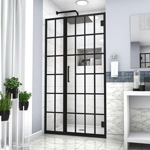 Porta doccia senza cornice 34 \ "W X 72 \" H con motivo vetro a ingresso aperto in porta doccia nero opaco - Product Image 6