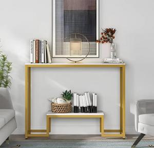 Modern Marble Top <b>Console</b> <b>Table</b> With <b>Gold</b> Metal Frame Two Tier Entryway Decor Storage Shelf Indoor Home Accent Furniture - Product Image 3