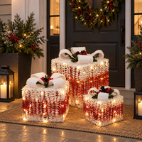 Ensemble de 3 boîtes cadeaux de Noël en métal écologiques avec LED blanc chaud et nœud en peluche pour la décoration de la maison, du porche et des fêtes