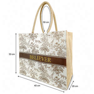 Sac fourre-tout personnalisé en toile de coton laminée PP et jute, 40x33x20 cm, grand sac de plage, vente en gros, OEM, ODM, marque privée, exportateur - Product Image 2