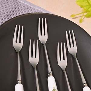 Daisies Bloom Eco-Friendly Ceramic Dessert <b>Forks</b> (Set of 6) Mini Luxury Style Metal Fruit <b>Forks</b> Cute and Luxurious Design - Product Image 4