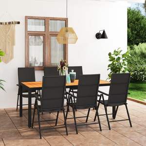 Set da pranzo da Patio nero e marrone da 7 pezzi - Product Image 1