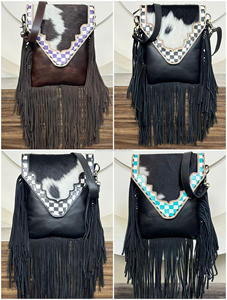 Sac bandoulière en cuir à carreaux fait main et en stock, grand sac à bandoulière en cuir de vache véritable, sac messager pour femme - Product Image 6