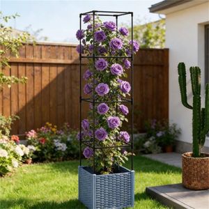 Fioriera Rialzata Grigia e Vaso per Piante da Esterno per Decorazioni Esterne - Product Image 1