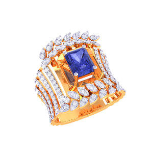 Vintage Style Blue Gemstone <b>Gold</b> Leaf <b>Ring</b> Luxury Wedding Anniversary Statement Jewelry - Product Image 2