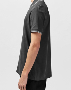 Polo en coton piqué gris foncé pour homme de qualité supérieure, manches courtes, couleur unie, respirant, coupe décontractée, design tricoté - Product Image 5