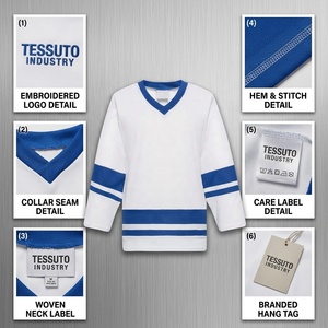 Maillot de hockey sur glace personnalisé 100 % polyester, col en V, manches longues, impression par transfert thermique, maillot d'équipe, vente en gros, fournisseur OEM ODM - Product Image 4