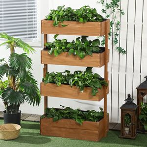 Jardinière en bois verticale à 4 niveaux, potager surélevé auto-drainant avec revêtement intérieur pour fleurs et légumes d'intérieur et d'extérieur - Product Image 2