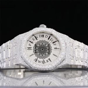 Splendid Diamond Moissanite Silver Case Men's Analog Quartz Luxury <b>Watch</b> Roman Numeral Hidden Clasp 28mm Sapphire <b>Crystal</b> ETA - Product Image 4