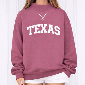 Sudadera de Mujer con Estampado de Letras Texas, Cuello Redondo, Color Sólido, Manga Larga, Tejido de Algodón, para Otoño - Product Image 1