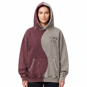 Sudadera con capucha personalizada para mujer, bicolor, con pedrería, oversize, hombros caídos, lavado ácido, bolsillo canguro, color liso, para invierno - Product Image 1