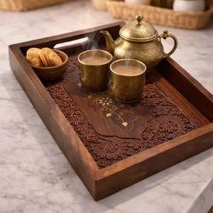 Wooden coffee <b>tray</b> Lightweight wooden <b>tray</b> Wooden Serving Platter Carved ACacia <b>Tea</b> <b>Tray</b> for Kitchen Use Wholesale Party - Product Image 6