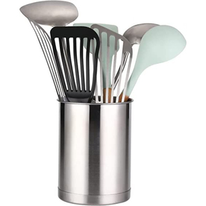 <b>Copper</b> Hammered Metal Cutlery Holder Round Shape <b>Utensil</b> Caddy Flatware Organizer For Countertop Storage Holders - Product Image 3