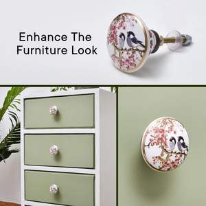 Wholesale Handmade Ceramic Bird Print <b>Knobs</b> Floral <b>Drawer</b> Cabinet Door Pulls <b>Decorative</b> Multicolor Furniture Handles - Product Image 4