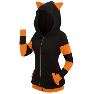 Sudadera con capucha para mujer, informal, talla grande, gruesa, con orejas de gato, bloques de color, manga larga, con cremallera, personalizable - Product Image 6