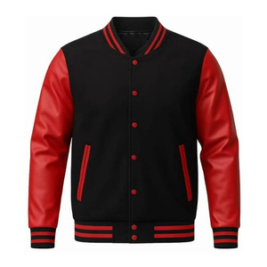 Chaqueta Bomber Varsity Extra Grande para Hombre, con Cuello Alto a Prueba de Viento, Botones Cubiertos, Bordado Chenille Personalizado y Forro de Lana - Product Image 1